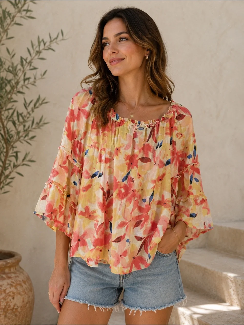 Zac & Rachel Floral Off-the-Shoulder Blouse - Picture 1 of 5